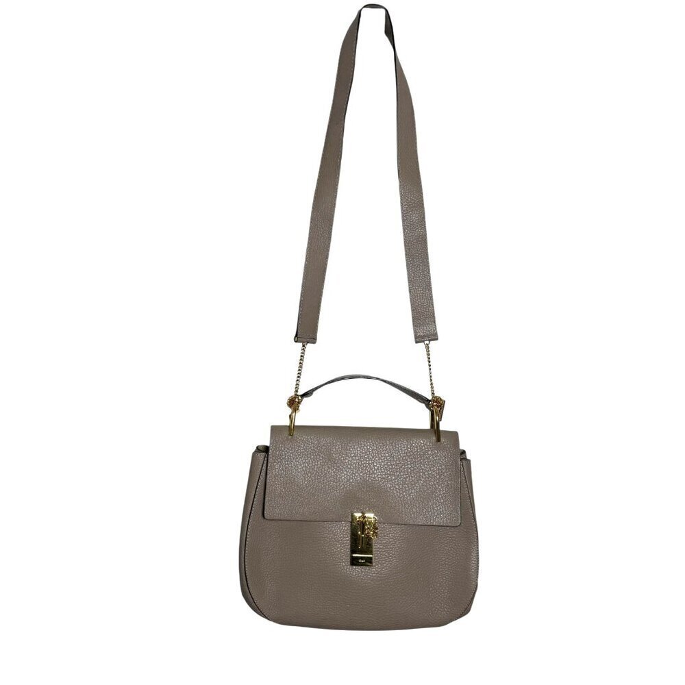 Chloe Drew Grey Pebbled Leather Shoulder Bag Gold Hardware medium
